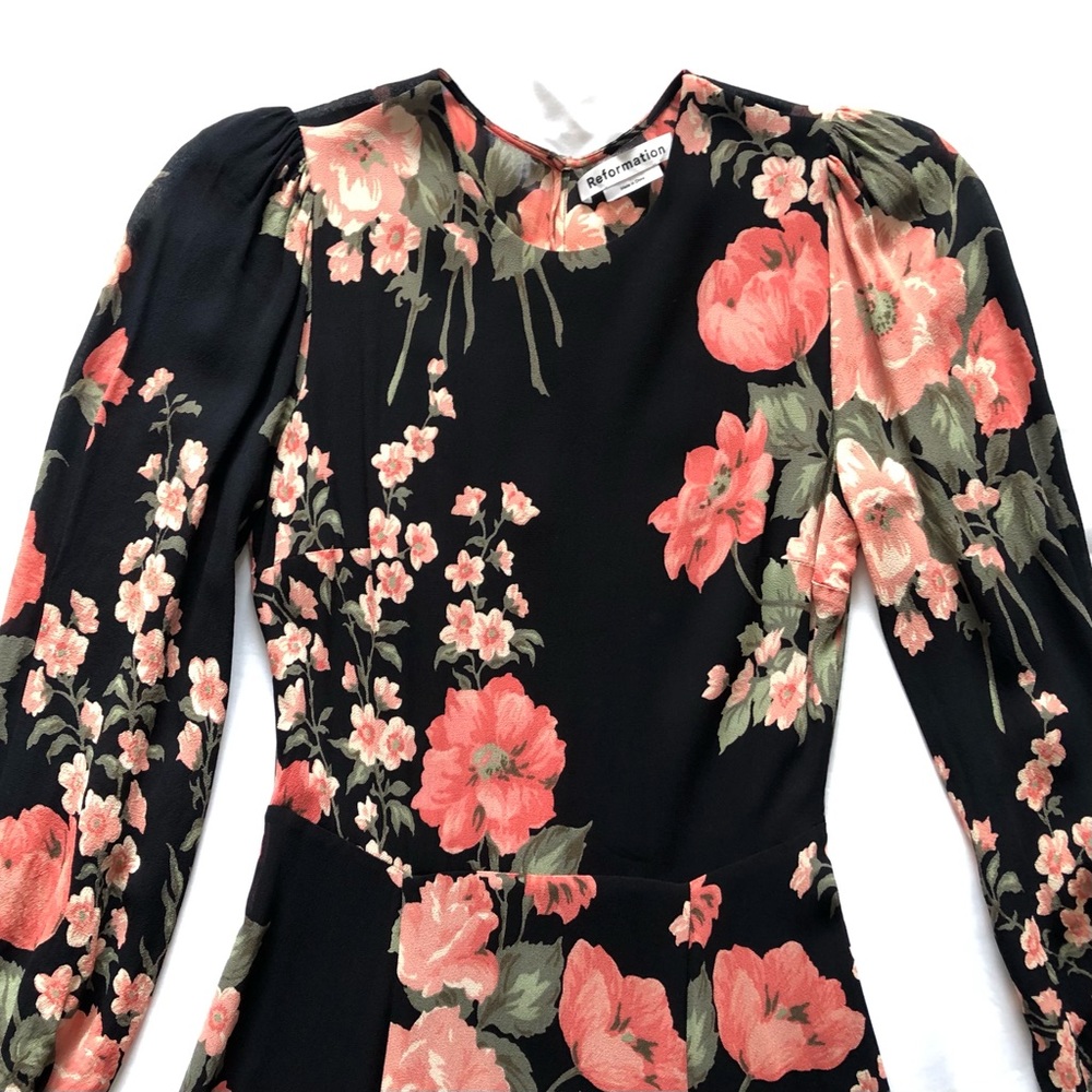 Reformation Luanne Floral Midi Dress Puff Sleeves